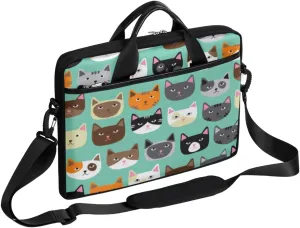 Cute Cat Face Laptop Shoulder Messenger Bag Waterproof Laptop Briefcase with Handle and Padded Strap Case Sleeve