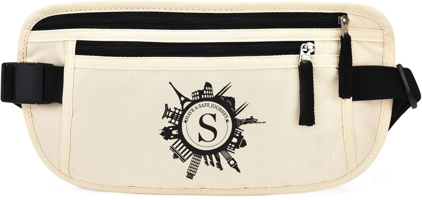 DAITET Personalized Initial Money Belt,RFID Blocking Travel Secure Bag,Monogrammed Gift for Women, Mom and Travel enthusiasts(S)