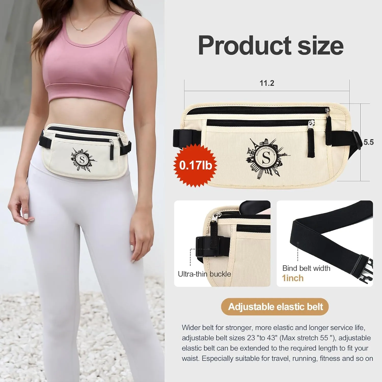 DAITET Personalized Initial Money Belt,RFID Blocking Travel Secure Bag,Monogrammed Gift for Women, Mom and Travel enthusiasts(S)
