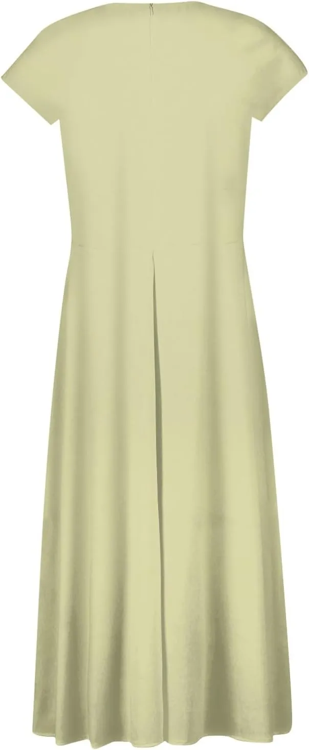 Dresses for Women 2024 Cap Sleeve Flowy Sundresses Elegant Wrap V Neck Long Dresses Floral Print Loose Maxi Dress
