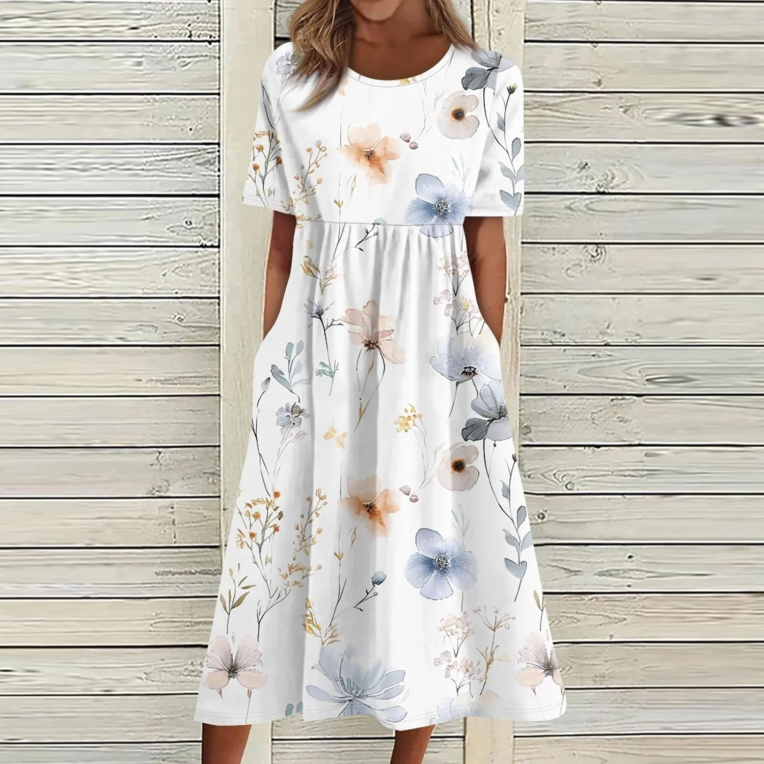 Dresses for Women 2025 Casual Summer Trendy Floral Dress Maxi Classy Sundresses Vacation Short Sleeve Sundress A Line
