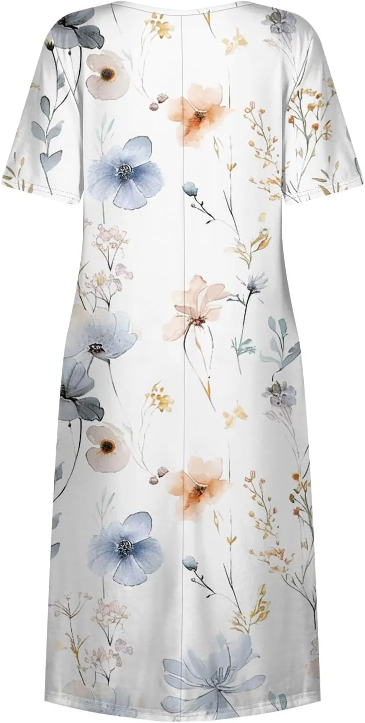 Dresses for Women 2025 Casual Summer Trendy Floral Dress Maxi Classy Sundresses Vacation Short Sleeve Sundress A Line