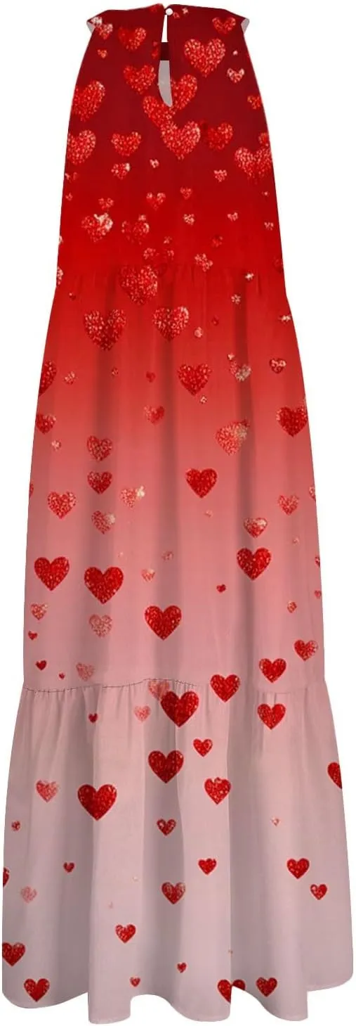 Dresses for Women 2025 Sleeveless Floral Print Tank Dresses Hanging Neck Splicing Beach Dress Swing Sundresses