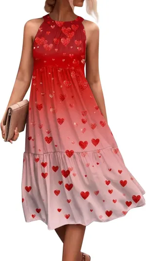 Dresses for Women 2025 Sleeveless Floral Print Tank Dresses Hanging Neck Splicing Beach Dress Swing Sundresses