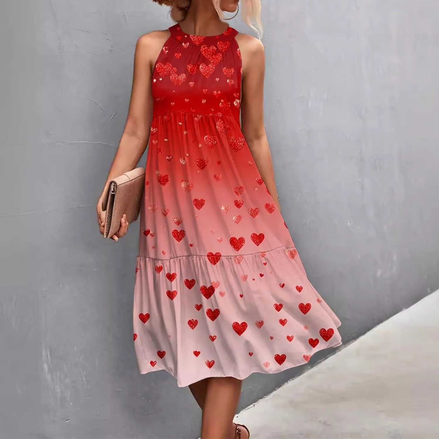 Dresses for Women 2025 Sleeveless Floral Print Tank Dresses Hanging Neck Splicing Beach Dress Swing Sundresses