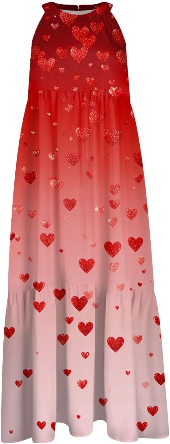 Dresses for Women 2025 Sleeveless Floral Print Tank Dresses Hanging Neck Splicing Beach Dress Swing Sundresses