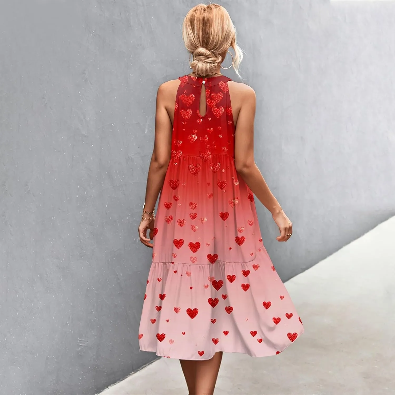 Dresses for Women 2025 Sleeveless Floral Print Tank Dresses Hanging Neck Splicing Beach Dress Swing Sundresses