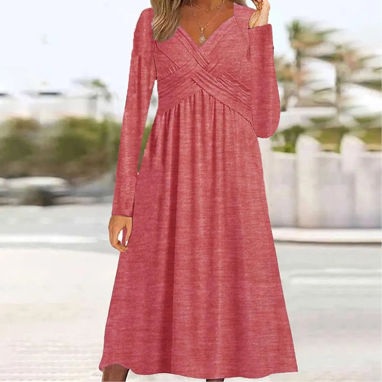 Dresses for Women Crisscross Twist Front V Neck Casual Short Sleeve Maxi Dress Pleated Beach Smocked Wedding Dress
