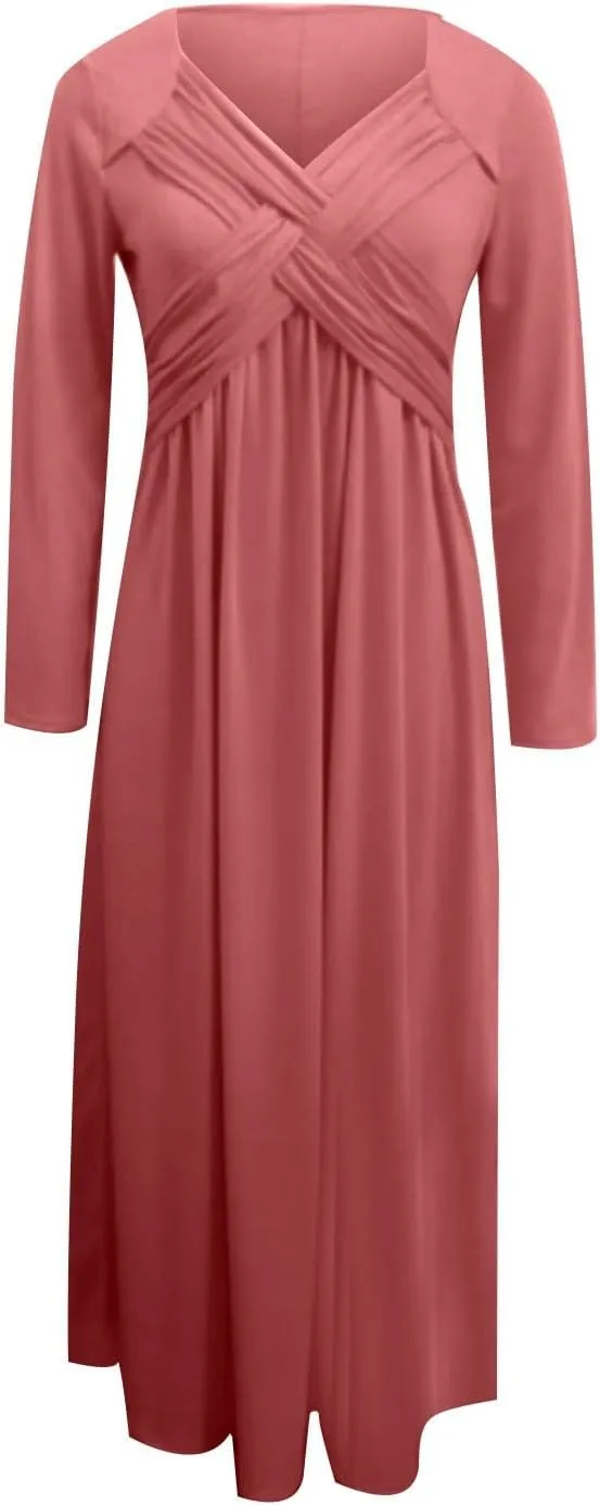 Dresses for Women Crisscross Twist Front V Neck Casual Short Sleeve Maxi Dress Pleated Beach Smocked Wedding Dress