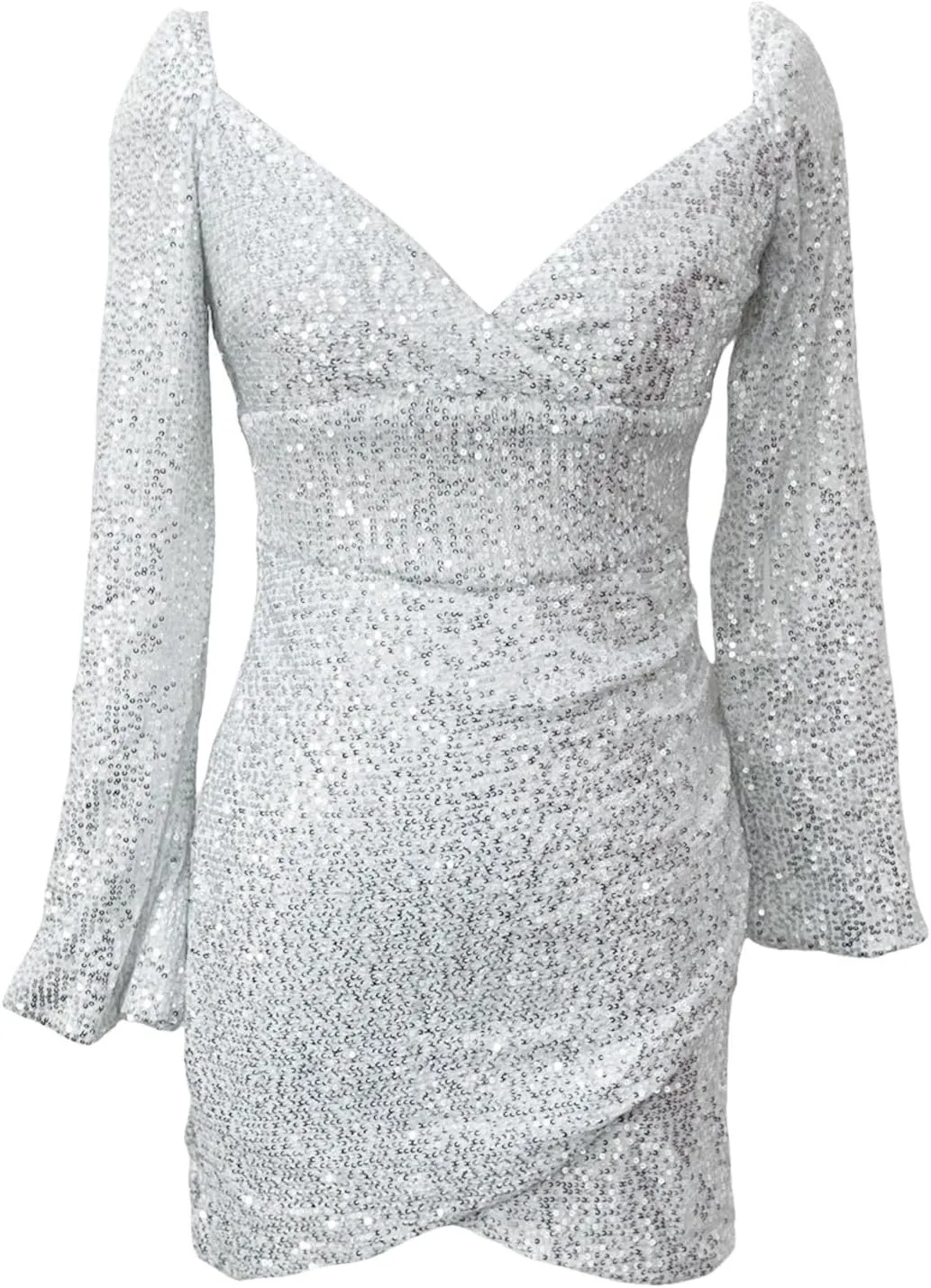 Dresses for Women Sparkly Sequin Mini Dress V-Neck Long Sleeve Glitter Clubwear Party Outfits Cocktail Gown Dress