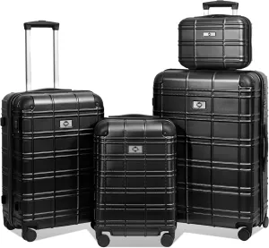 Durable Hardshell Luggage Set with 360-Degree Spinner Wheels, 4-Piece Collection, Lightweight and Secure, Black