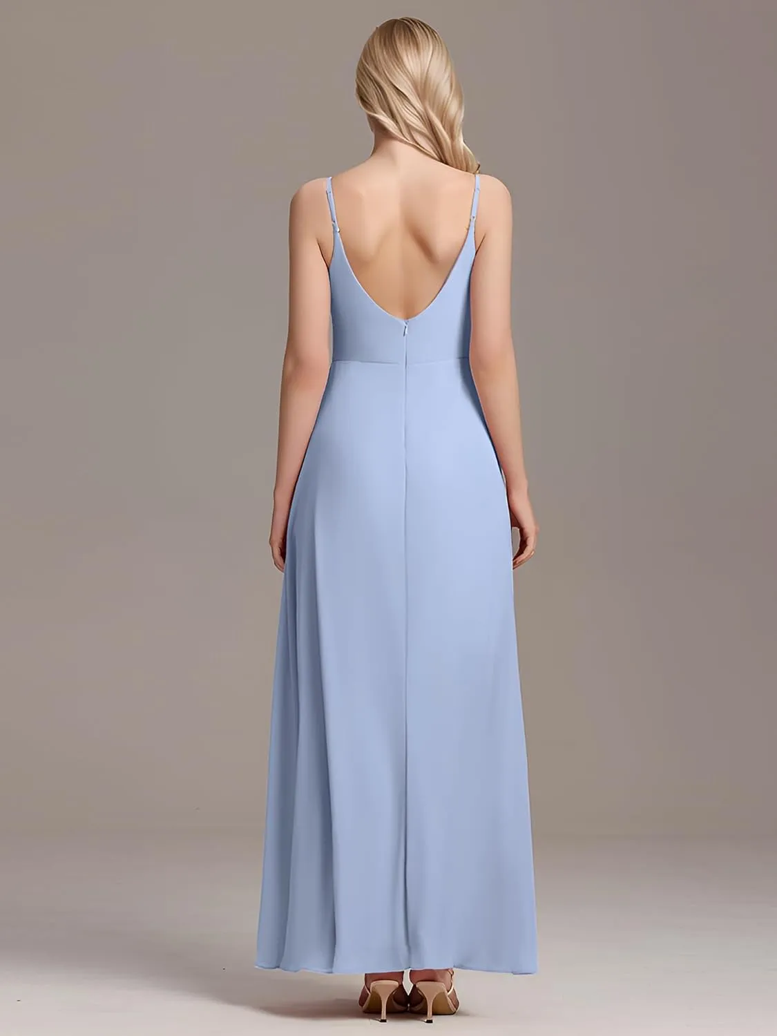 Ever-Pretty Women's Sexy Side Slit V Neck Spaghetti Straps Chiffon A Line Bridesmaid Dress 0128B-PH