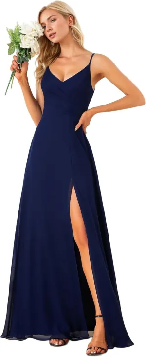 Ever-Pretty Women's Sexy Side Slit V Neck Spaghetti Straps Chiffon A Line Bridesmaid Dress 0128B-PH