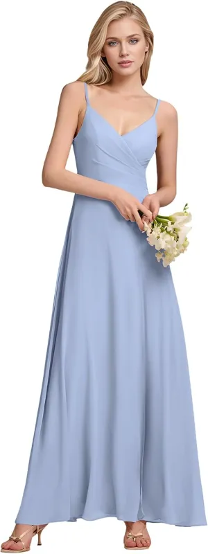 Ever-Pretty Women's Sexy Side Slit V Neck Spaghetti Straps Chiffon A Line Bridesmaid Dress 0128B-PH