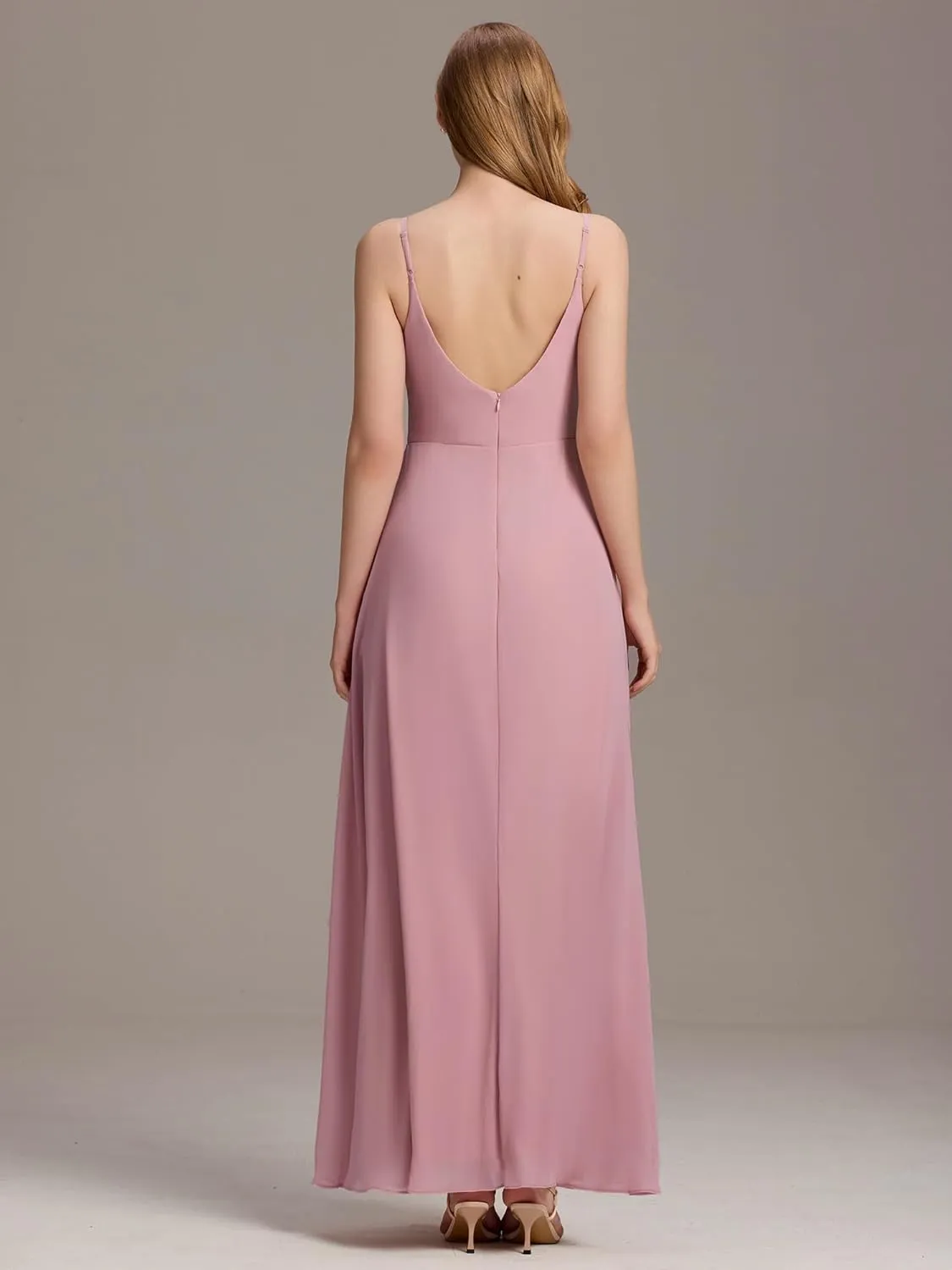 Ever-Pretty Women's Sexy Side Slit V Neck Spaghetti Straps Chiffon A Line Bridesmaid Dress 0128B-PH
