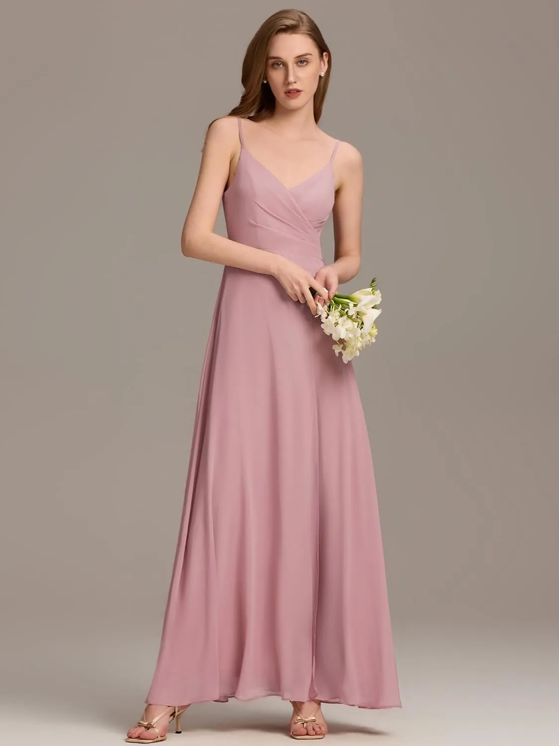Ever-Pretty Women's Sexy Side Slit V Neck Spaghetti Straps Chiffon A Line Bridesmaid Dress 0128B-PH