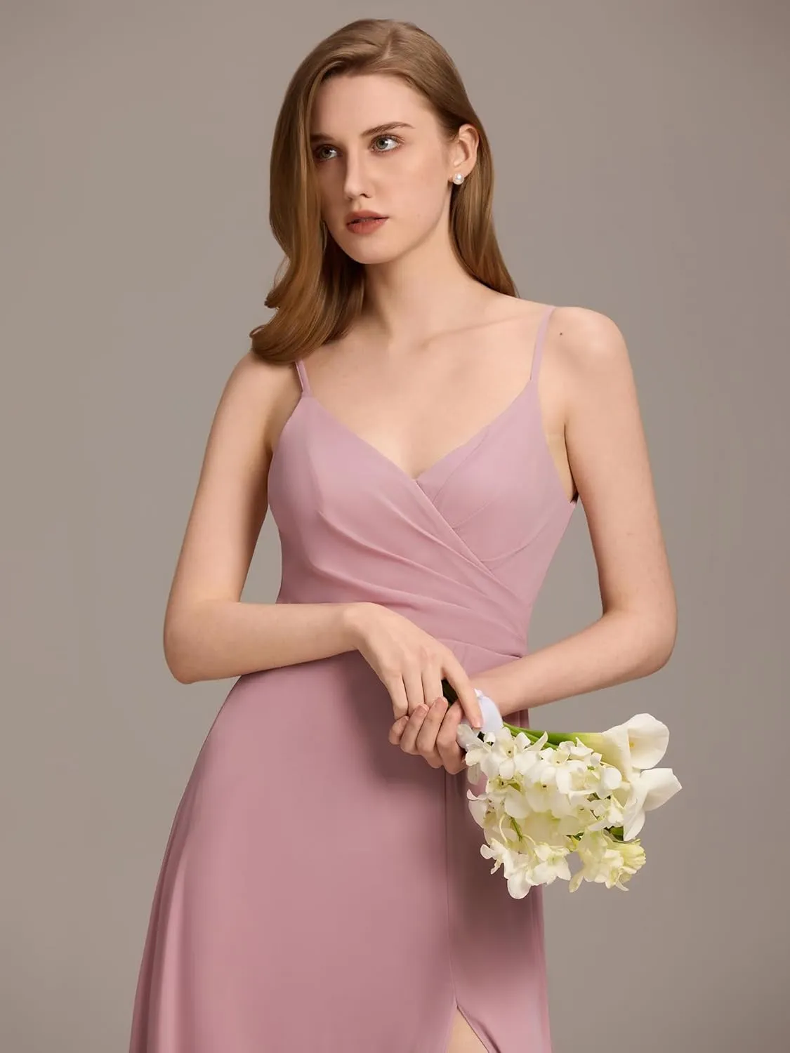 Ever-Pretty Women's Sexy Side Slit V Neck Spaghetti Straps Chiffon A Line Bridesmaid Dress 0128B-PH
