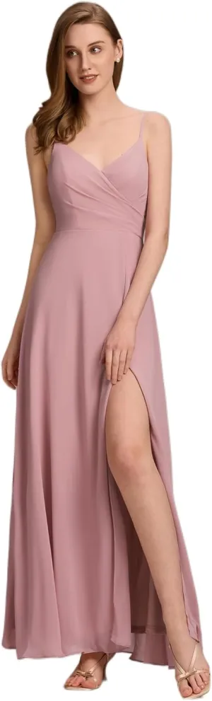 Ever-Pretty Women's Sexy Side Slit V Neck Spaghetti Straps Chiffon A Line Bridesmaid Dress 0128B-PH