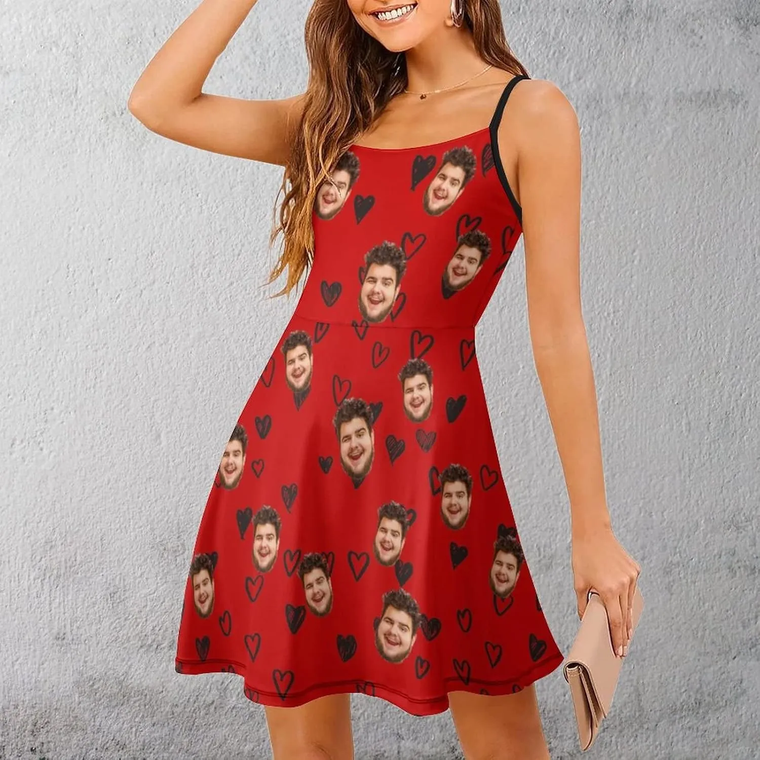 Face Photo Custom Women's Summer Floral Spaghetti Strap Dresses Personalized Gift Sleeveless Sling Sundress Beach