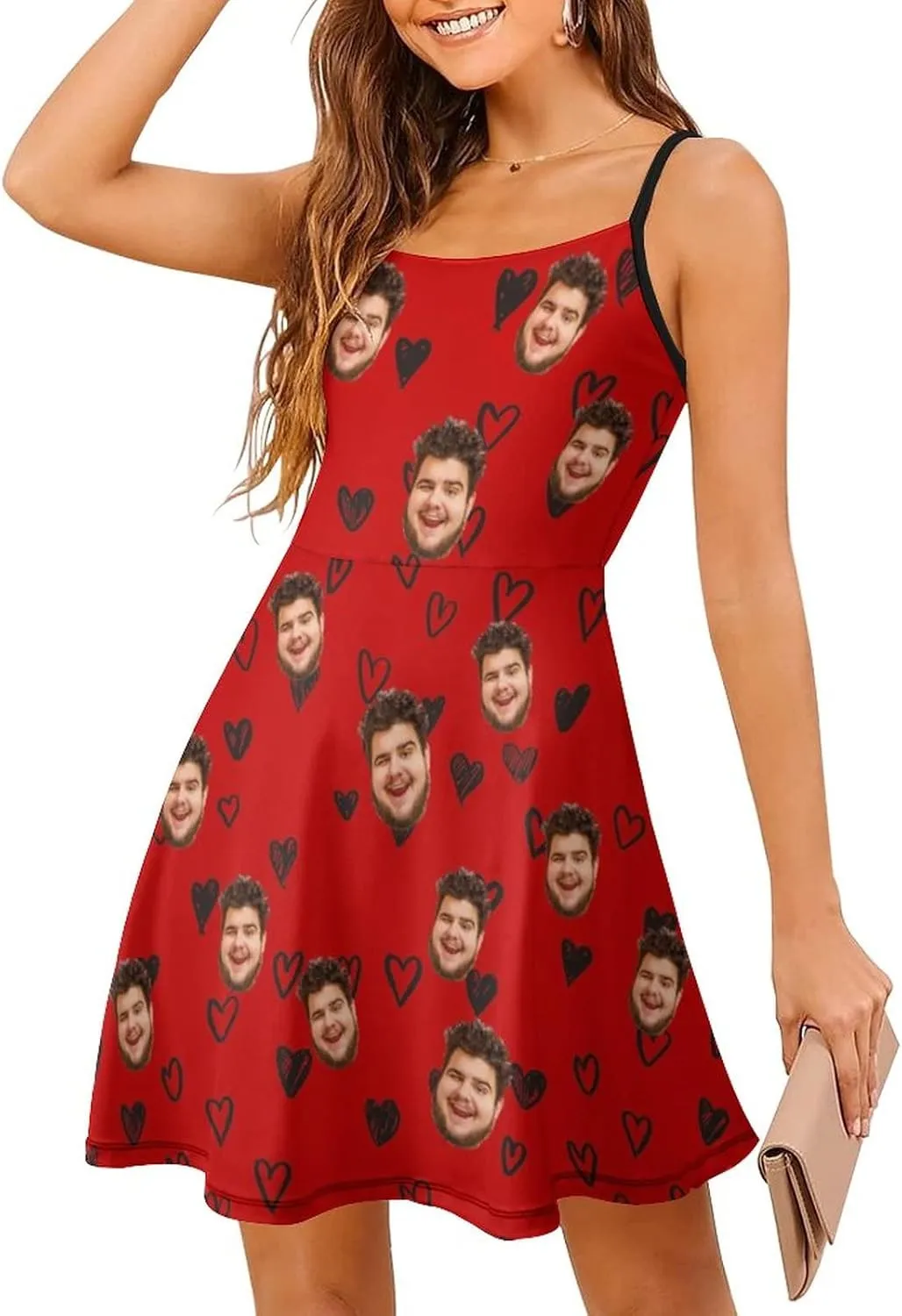 Face Photo Custom Women's Summer Floral Spaghetti Strap Dresses Personalized Gift Sleeveless Sling Sundress Beach