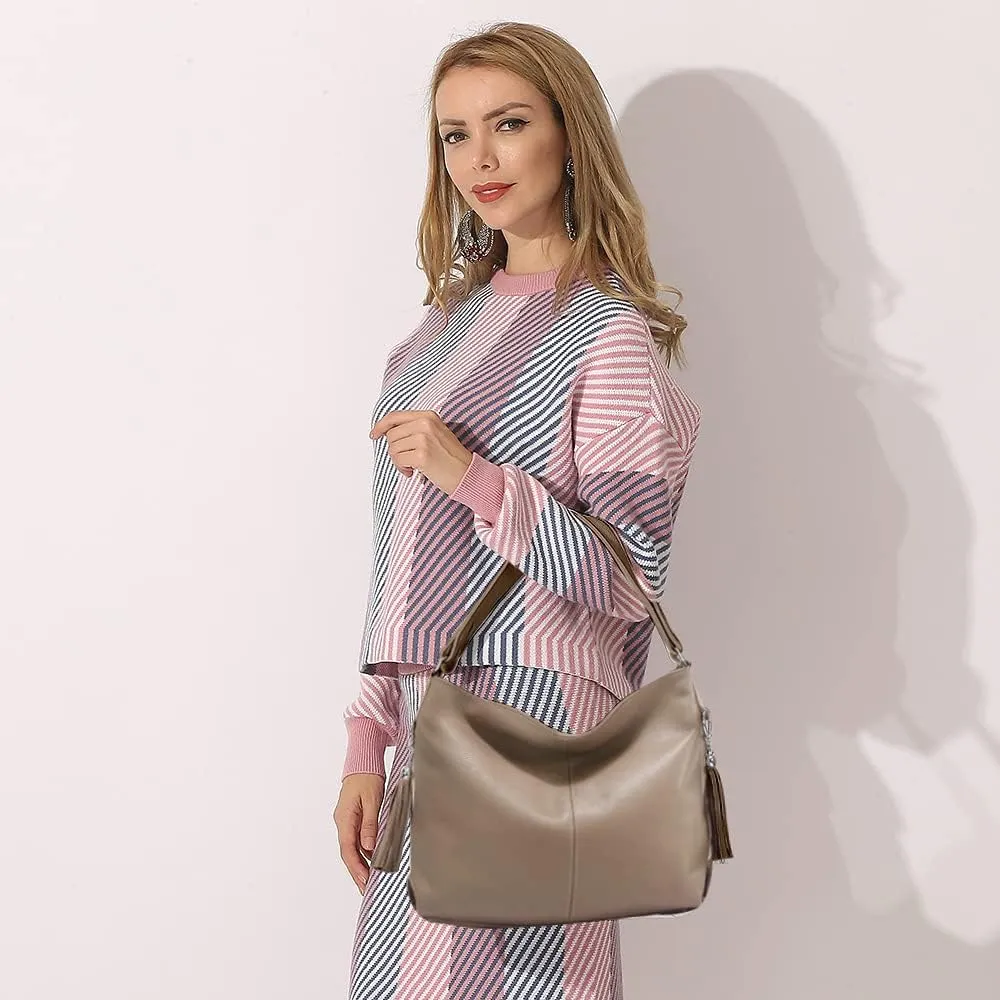 Fashion Soft Real Genuine Leather Tassel Women's Handbag Ladies Shoulder Tote Messenger Hobo Bag Satchel