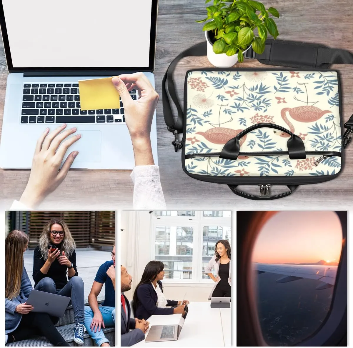 Flamingo Floral Petal Patterned Laptop Shoulder Messenger Bag Waterproof Laptop Briefcase