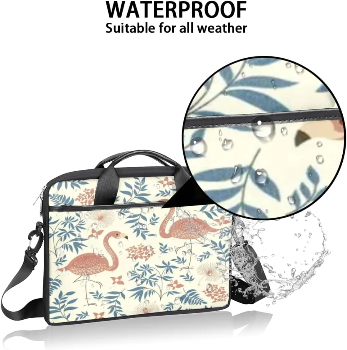 Flamingo Floral Petal Patterned Laptop Shoulder Messenger Bag Waterproof Laptop Briefcase