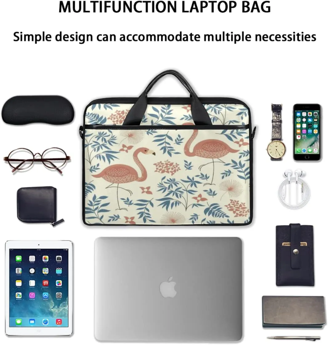 Flamingo Floral Petal Patterned Laptop Shoulder Messenger Bag Waterproof Laptop Briefcase