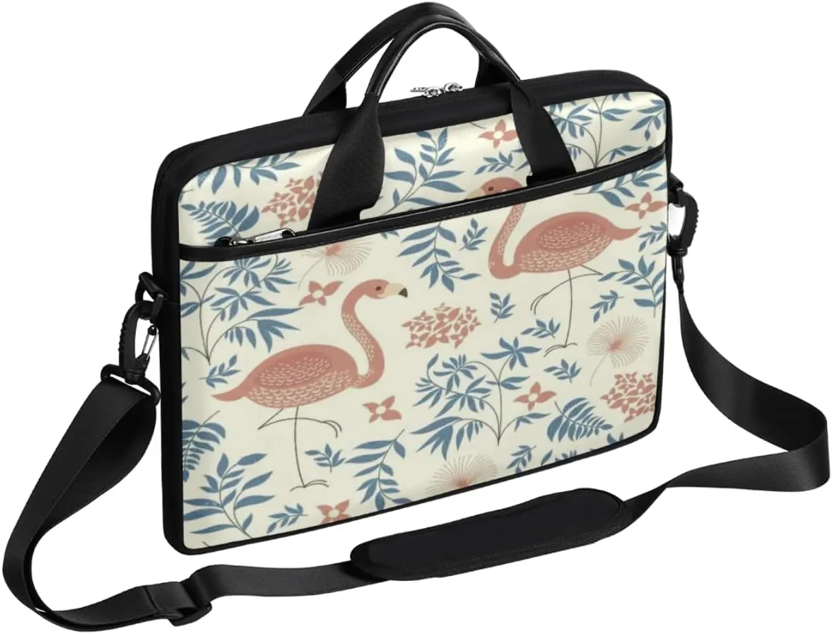Flamingo Floral Petal Patterned Laptop Shoulder Messenger Bag Waterproof Laptop Briefcase