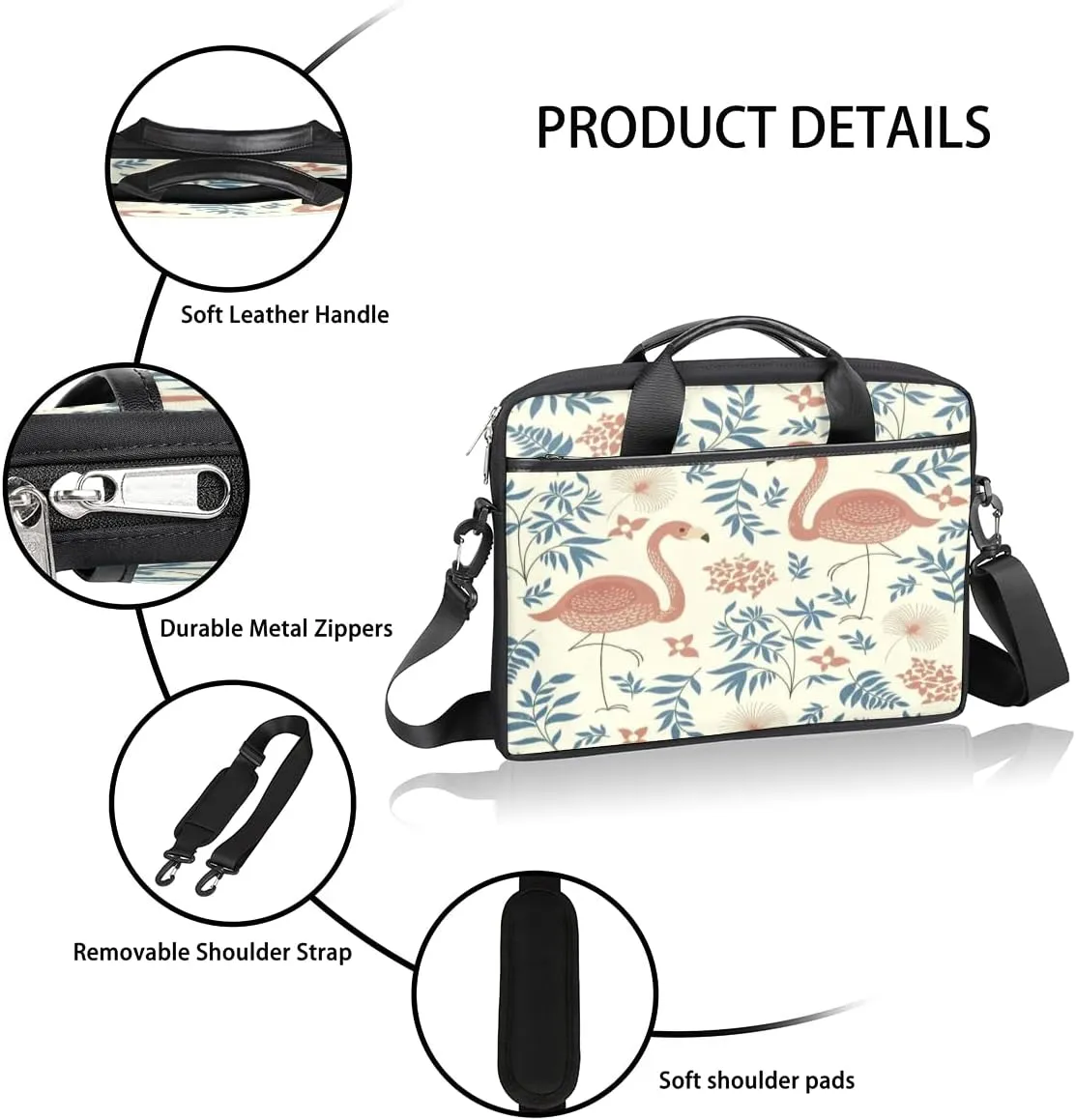 Flamingo Floral Petal Patterned Laptop Shoulder Messenger Bag Waterproof Laptop Briefcase