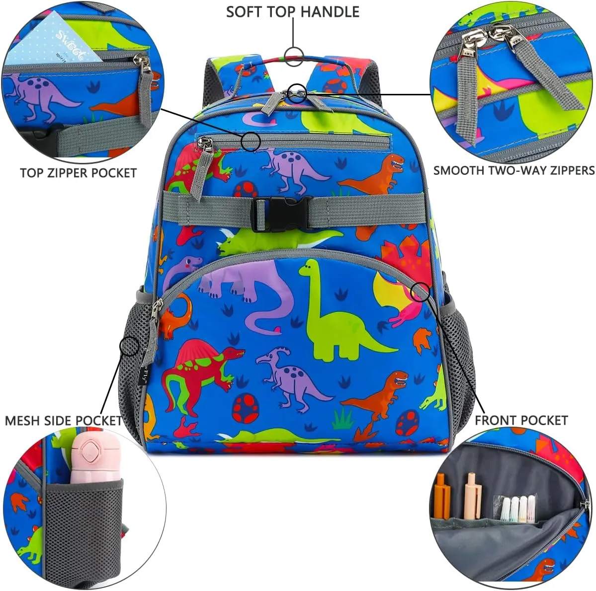 FlowFly Kids Backpack for Toddler Boys Girls, Simple Lightweight Bookbag for Daycare Kindergarten Elementary School Travel, Small Modern Bag (Medium 15''), Clear