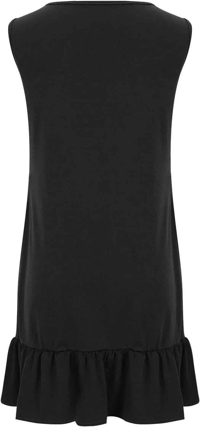 Flowy Dresses for Women Casual Sleeveless Floral Print Sundress Ruffle Hem Midi Tank Beach Dress with Pockets