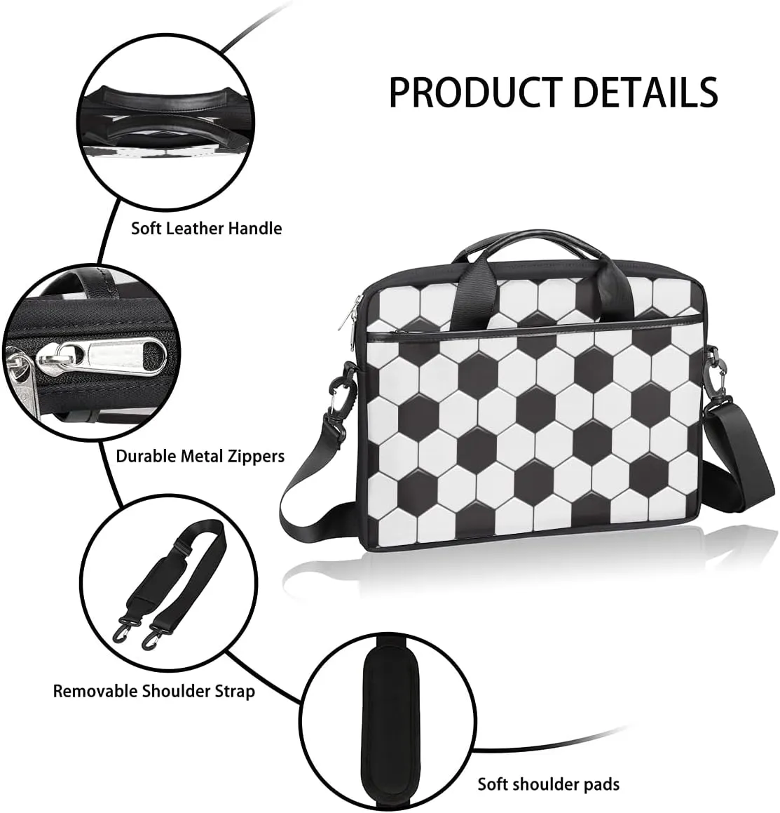 Football Soccer Ball Sport Laptop Shoulder Messenger Bag Waterproof Laptop Briefcase with Handle and Padded Strap Case Sleeve