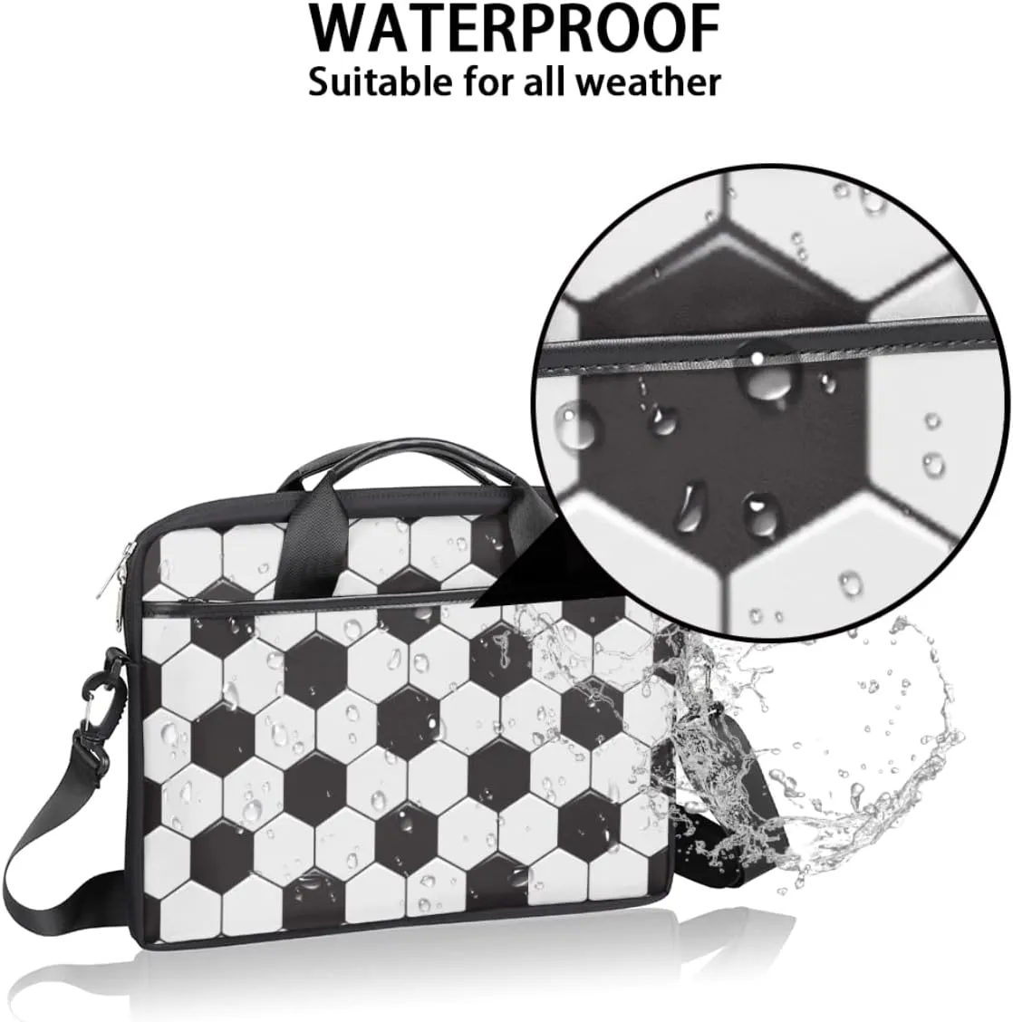 Football Soccer Ball Sport Laptop Shoulder Messenger Bag Waterproof Laptop Briefcase with Handle and Padded Strap Case Sleeve