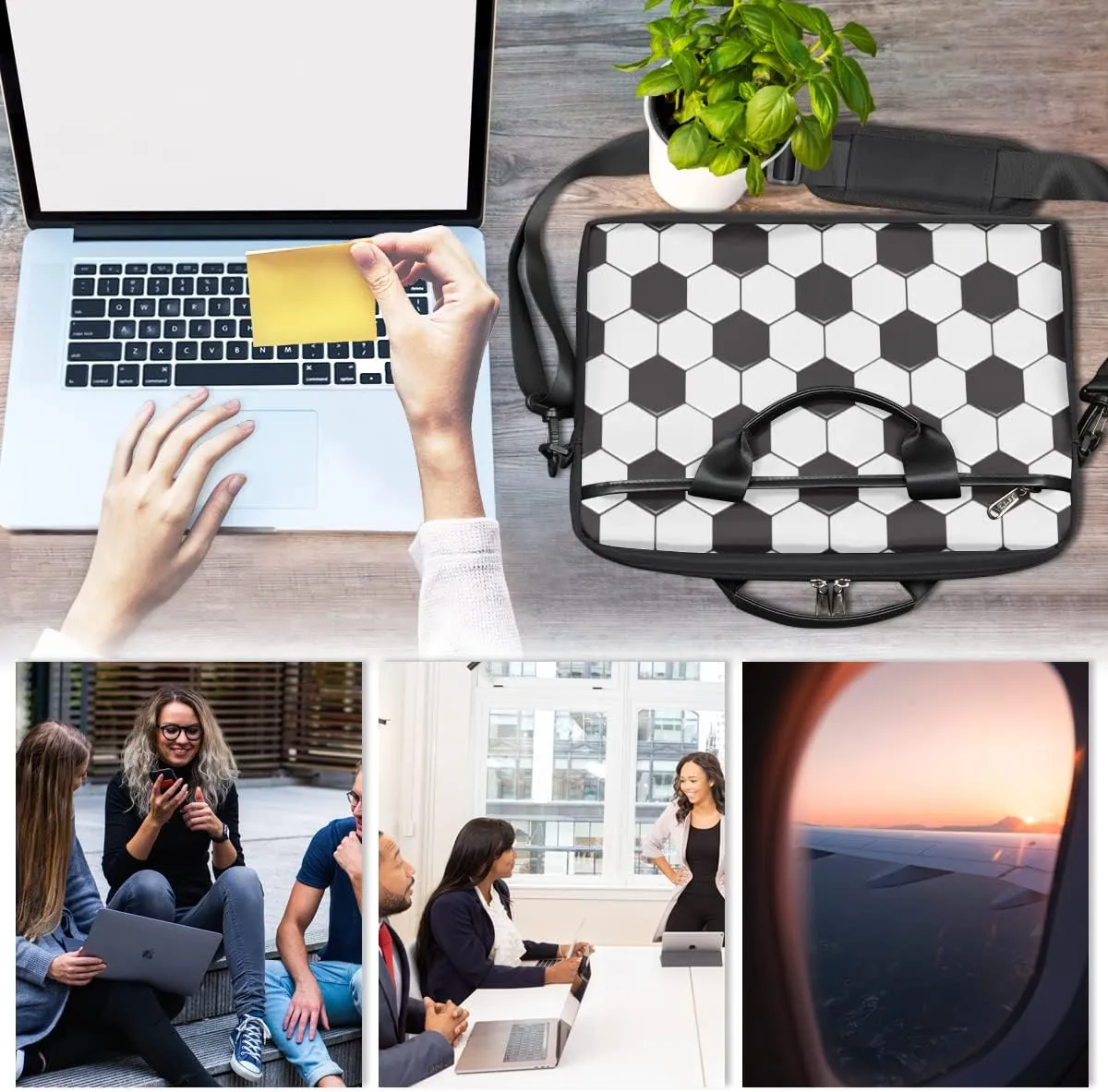 Football Soccer Ball Sport Laptop Shoulder Messenger Bag Waterproof Laptop Briefcase with Handle and Padded Strap Case Sleeve
