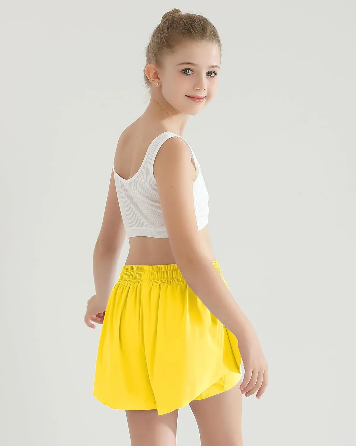 Girls Flowy Athletic Shorts with Pocket Kids Spandex 2 in 1 Drawstring Butterfly Skorts for Cheer, Dance, Running