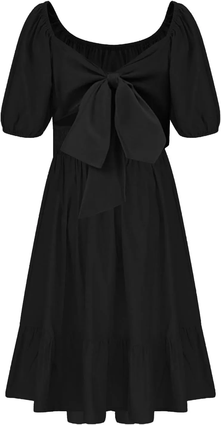 Girls Summer Dress Lantern Sleeve Bow Tie Backless Dresses Ruffle A Line Casual Dresses Tween Pleated Mini Dress