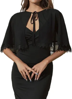GORAIS Black Chiffon Shrugs for Evening Dresses Formal Shawls and Wraps Cosplay Shoulder Cover Up for Women Dressy