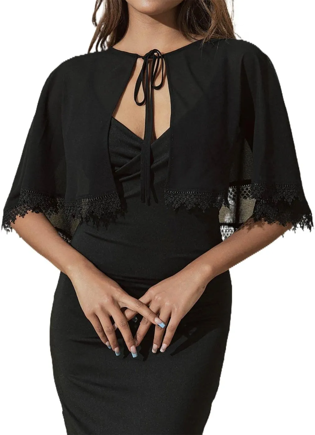 GORAIS Black Chiffon Shrugs for Evening Dresses Formal Shawls and Wraps Cosplay Shoulder Cover Up for Women Dressy