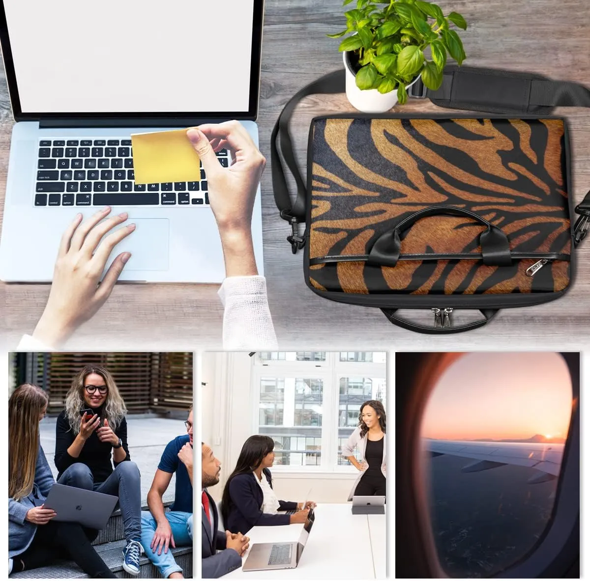 Grape Wine Bottle Laptop Shoulder Messenger Bag Waterproof Laptop Briefcase Handle Padded Strap