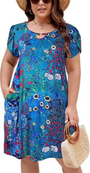 Halife Women's Plus Size Summer Dresses with Pockets Floral Beach Boho Tunic Dresses Flowy Sundresses
