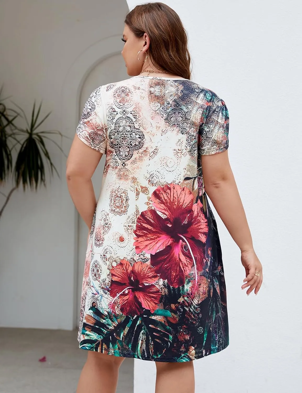 Halife Women's Plus Size Summer Dresses with Pockets Floral Beach Boho Tunic Dresses Flowy Sundresses