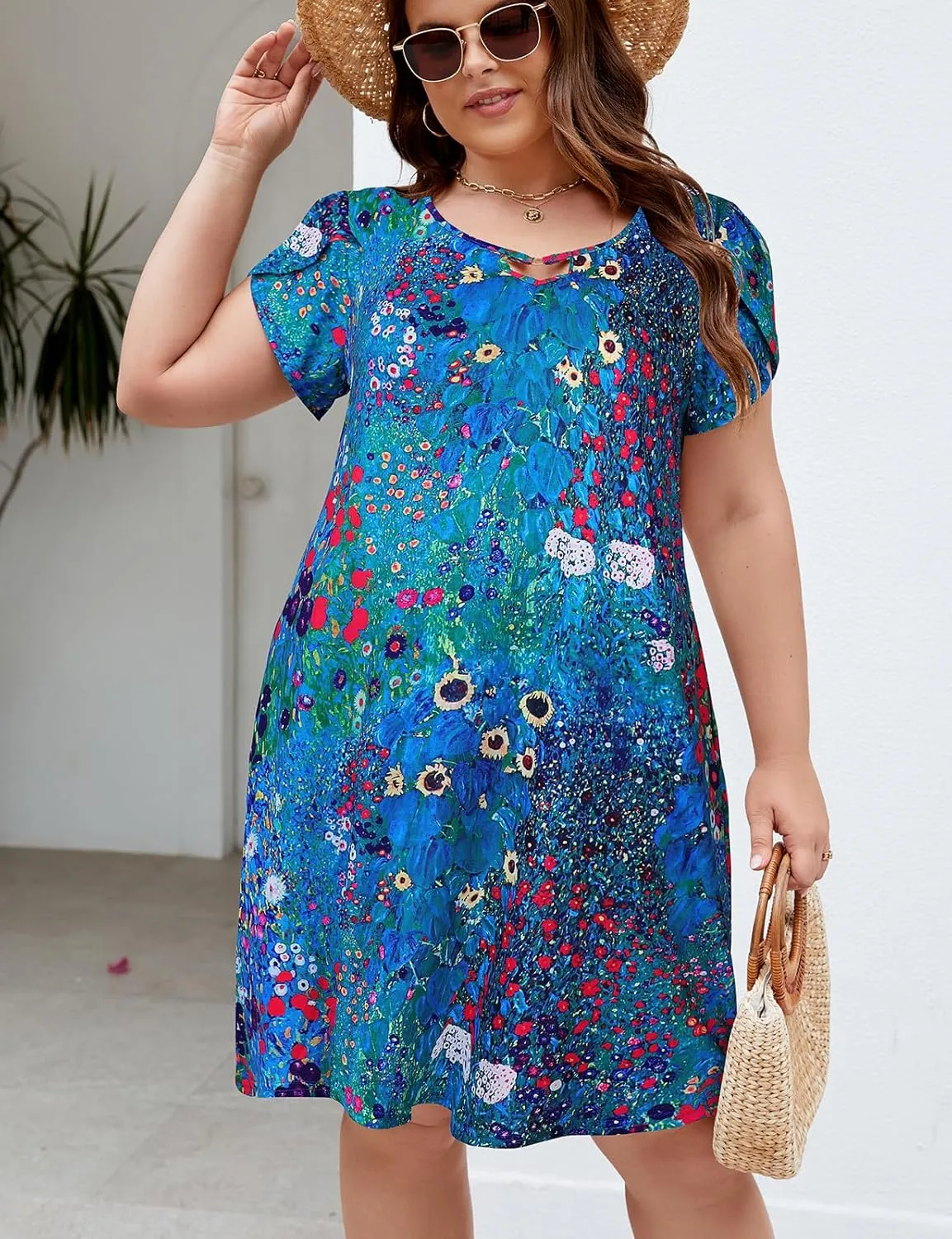 Halife Women's Plus Size Summer Dresses with Pockets Floral Beach Boho Tunic Dresses Flowy Sundresses