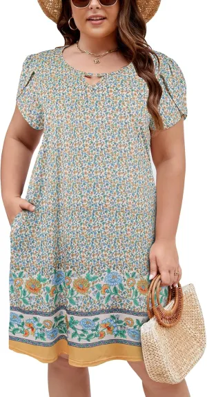 Halife Women's Plus Size Summer Dresses with Pockets Floral Beach Boho Tunic Dresses Flowy Sundresses
