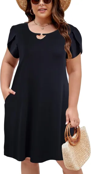 Halife Women's Plus Size Summer Dresses with Pockets Floral Beach Boho Tunic Dresses Flowy Sundresses
