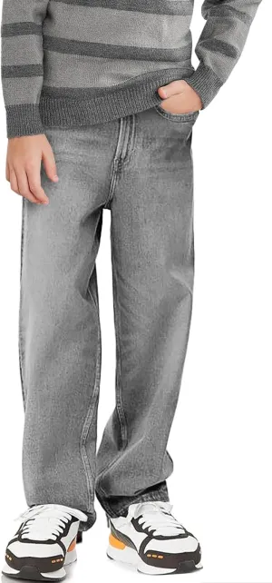 Haloumoning Boys Casual Baggy Denim Pants Kids Elastic Waist Wide Leg Jeans with Pockets 5-14 Years