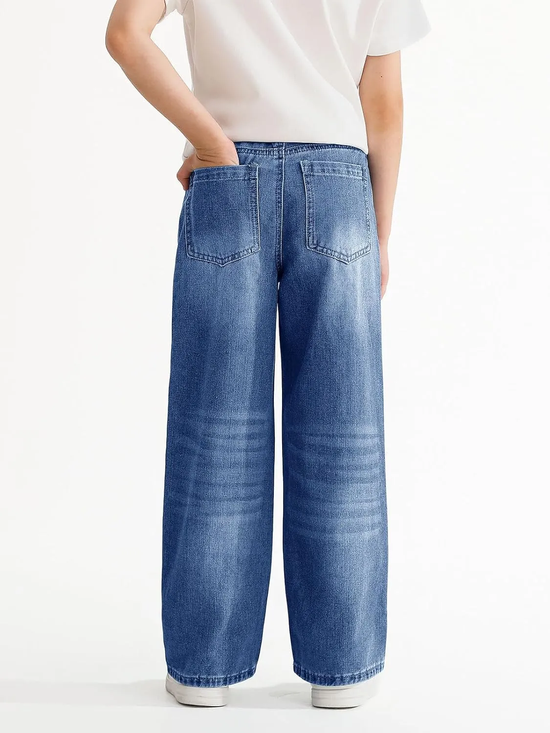 Haloumoning Boys Casual Baggy Denim Pants Kids Elastic Waist Wide Leg Jeans with Pockets 5-14 Years