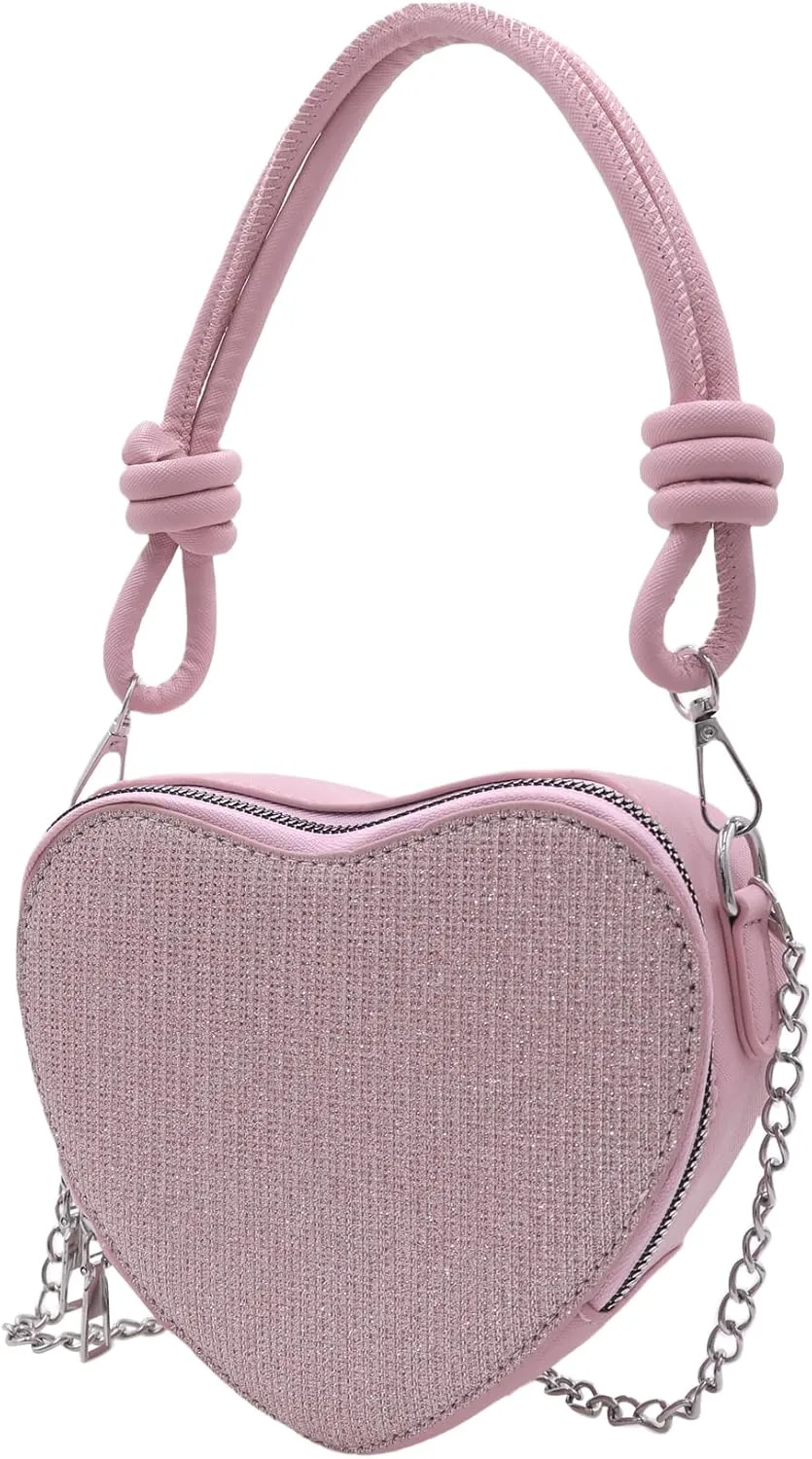 Heart Shape Hobo Purse for Girls Women Rhinestone Leather Crossbody Bag Shoulder Bag Fashion Heart Shape Tote Bag