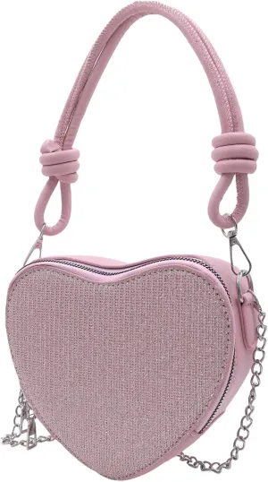 Heart Shape Hobo Purse for Girls Women Rhinestone Leather Crossbody Bag Shoulder Bag Fashion Heart Shape Tote Bag