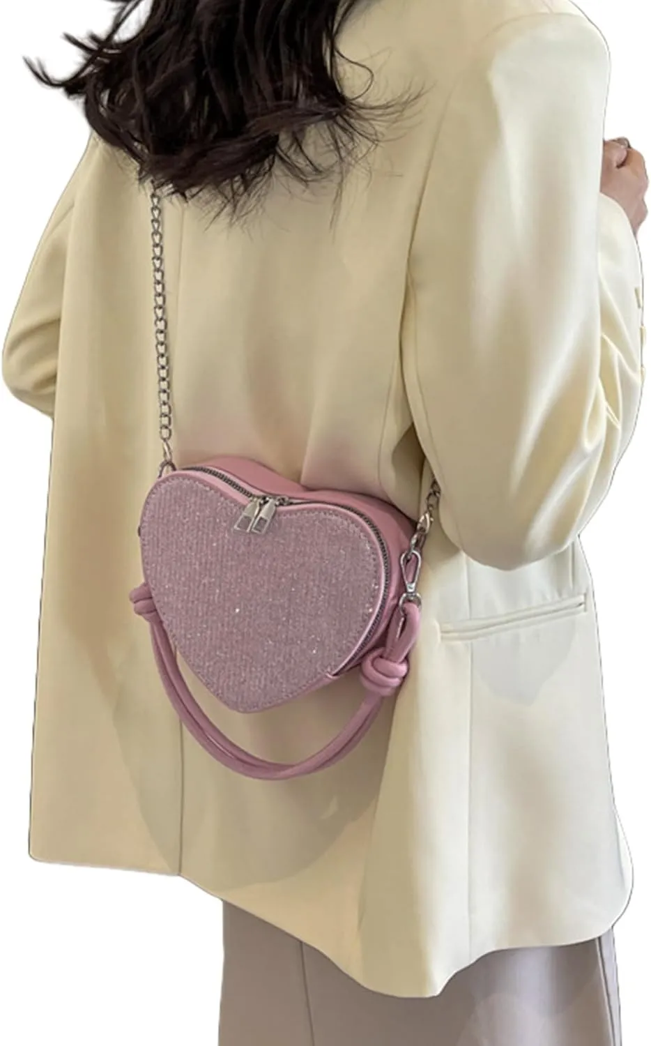 Heart Shape Hobo Purse for Girls Women Rhinestone Leather Crossbody Bag Shoulder Bag Fashion Heart Shape Tote Bag